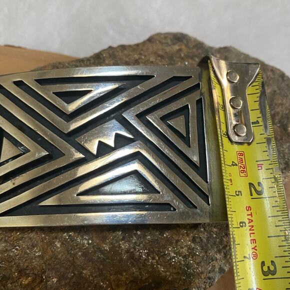 Vintage Antonio Pineda Crown‎ 970 cast Silver Belt Buckle 1950s Geometric - Picture 5 of 6